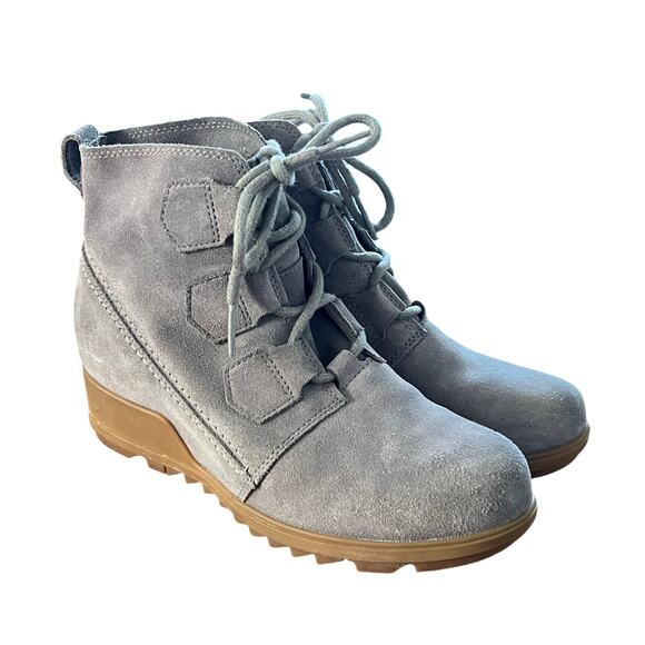Sorel Shoes - Sorel Women’s Suede Lace-Up Wedge Boots NL3322 Size 8.5 Gray Waterproof Ankle